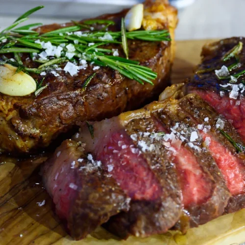 Reverse-Seared New York Strip Steaks